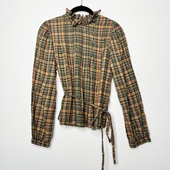 Doen Palmera Top Long Sleeve in Promenade Plaid Cotton Size Small - Picture 2 of 12